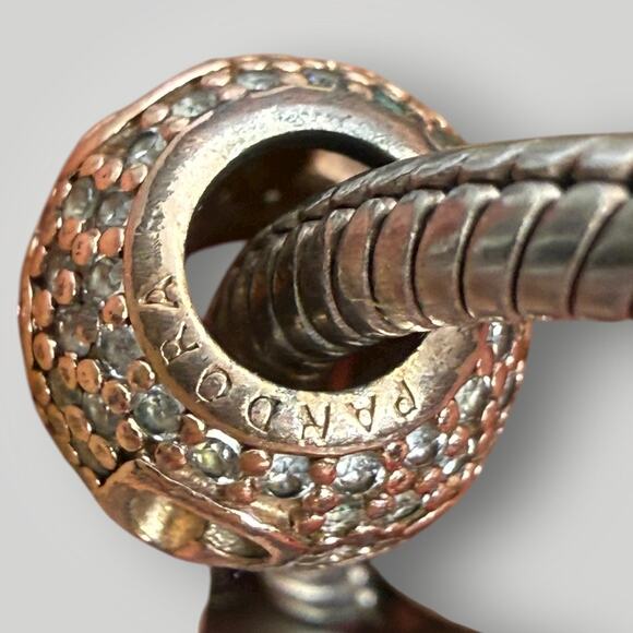 Pandora Moments Silver & Rose Gold Charm Bracelet -925 with Heart Clasp & Charms - Picture 7 of 11